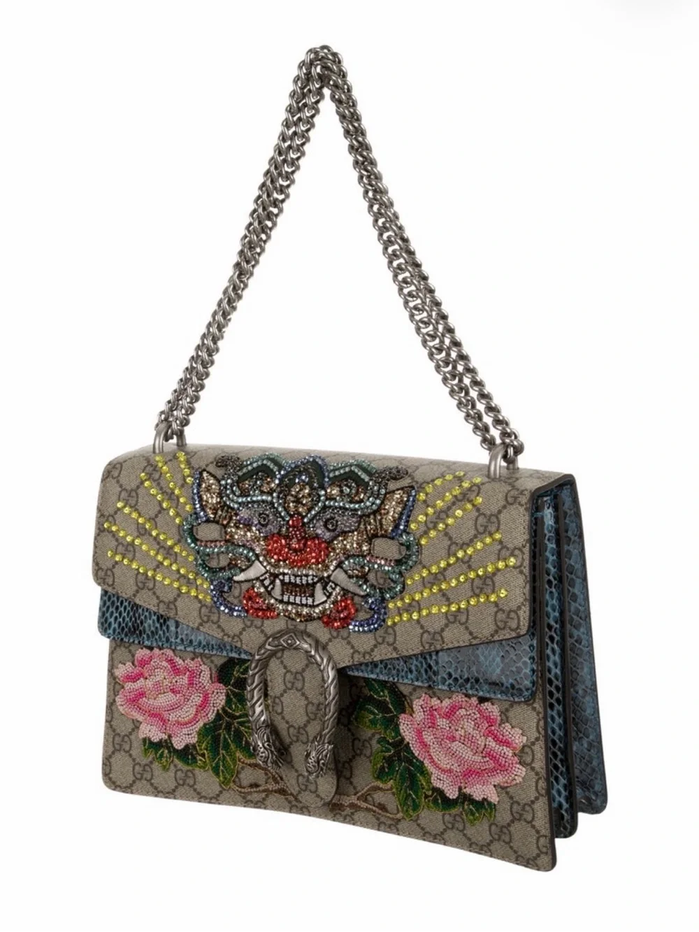 Gucci Dionysus Embellished GG Supreme Shoulder Bag in Beige